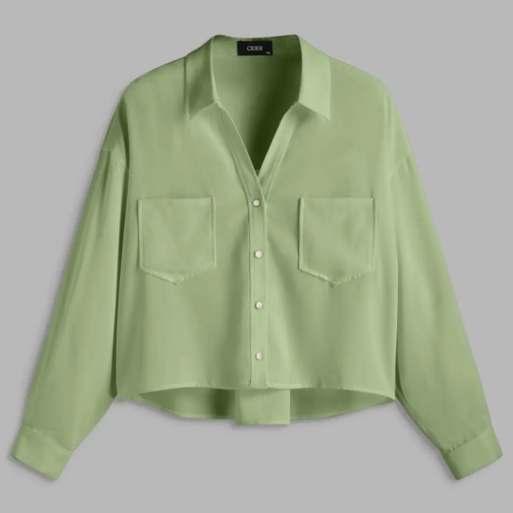 Cider V-Neck Olive Green Long Sleeved Collared Shirt